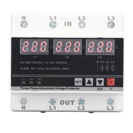 Justerbar 3-fas Över- och Underspänningsskydd DIN-skena AC120V 300V 63A