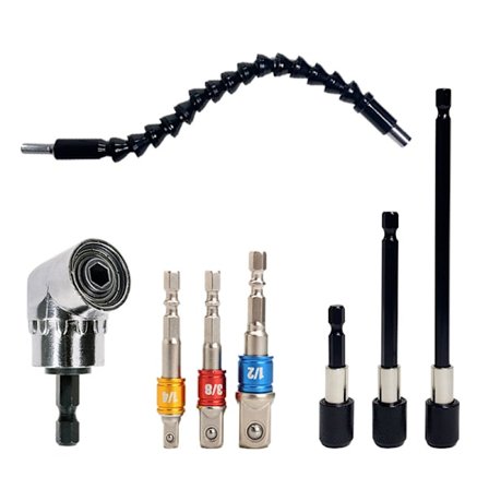 105° flexibelt skaftbitsset med snabbkopplingsförlängning, sexkantskruvdragare