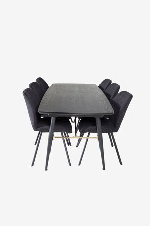 Venture Home - Spisegruppe Gold med 6 stk spisestoler Gemma - Svart - Spisegruppe 6 personer - Fra Homeroom