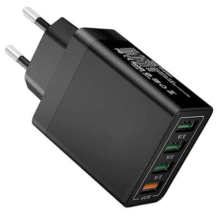 Hurtiglader 4x USB Quick Charge 3.0 3.1A Sort