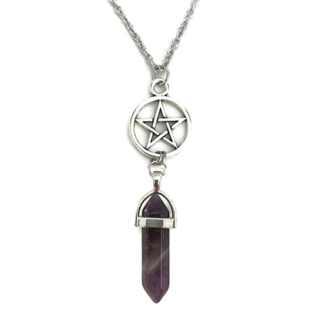 Halsband Ametist Pentagram Rostfri kedja wicca New Age