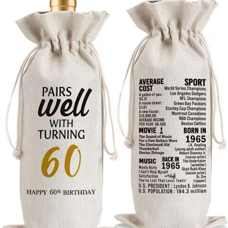 Jubilæumsvinflaske gavepose, imiteret linnedmateriale, perfekt til fester og fødselsdagsfejringer, beige, 35*15 cm, moderne minimalistisk stil