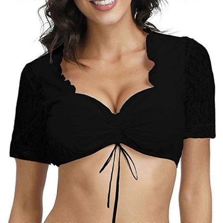 Seksikäs musta ja punainen pitsipusero Oktoberfest-juhliin, elegantti naisten pusero, Dirndl-pusero