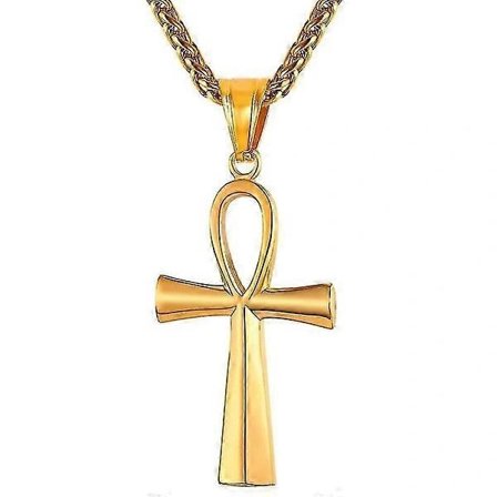 (Guld) Klassisk halskæde til par med Ankh-korsvedhæng i rustfrit stål til mænd og kvinder
