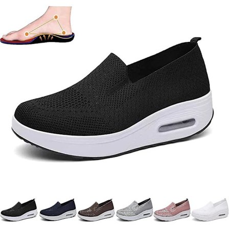 Ortopediska Sneakers för kvinnor, Mesh Up Stretch Platform Sneakers, Bekväma Casual Fashion Sneaker Walking Shoes (svarta, 7,5)