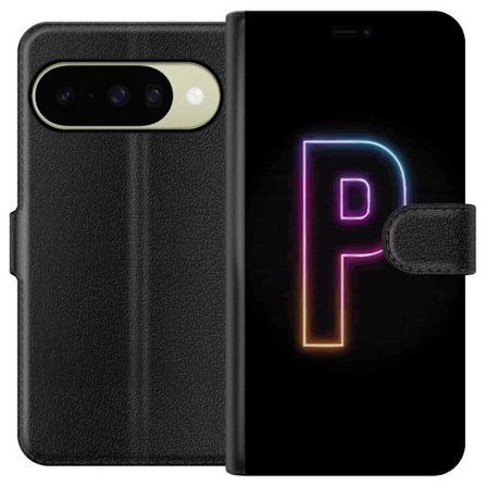 Kompatibel Tegnebogsetui til Google Google Pixel 10 Minimalistisk neonbogstav P i farvegradient og lyseffekt mod sort baggrund i digital neonstil