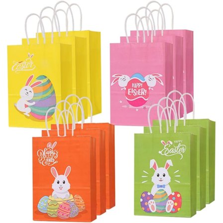 2025 Lämpliga 12 Stycken Påskpresentpåsar, Kaninpapperspåsar Påskgodispåsar med 18 Klistermärken Påskäggsjakt Godis