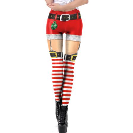 Dam Leggings med Julmotiv - Slank Passform - Santa Stretch Byxor B