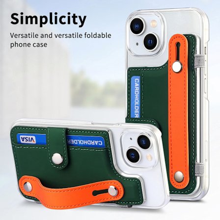 Etui til iPhone 14 Pro, dyb skovgrøn, simpelt, kreativt, personligt armbånd, kortholder