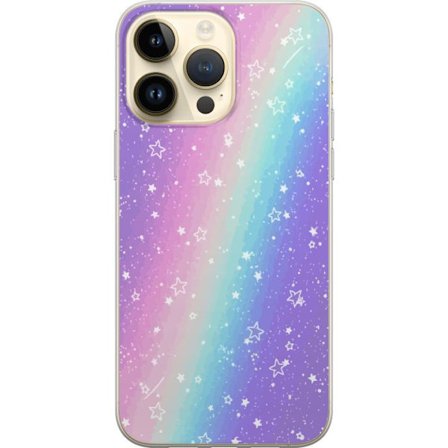 Kompatibelt Mobildeksel til Apple iPhone 15 Pro Max Rainbow-farget pastellbakgrunn med hvite stjerner og gnistrende prikker i myk overgang