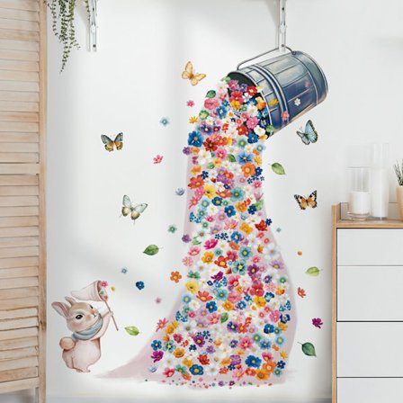 1 ST Blomstervægklistermærker, Regnbueblomster Akvarel 55,5 X 54 CM Aftagelige Selvklæbende Klistermærker til Væg