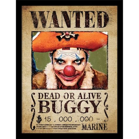 One Piece Live Action Buggy the Clown Wanted Poster Inramad Affisch
