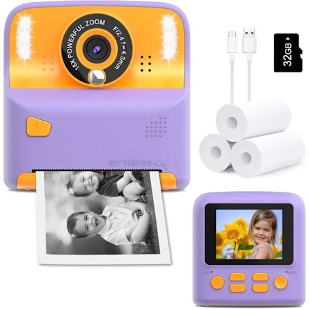 Amzelas Barnkamera Instant Print Foton Jul Födelsedagspresenter HD Digital Videokameror för Småbarn Bärbar med 32 GB-kort