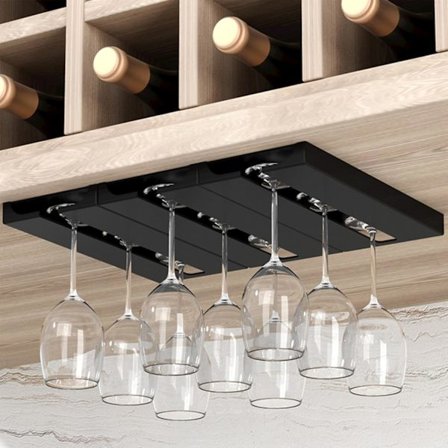 QU*Vastsea 3 stk Vinglassholder, Hengende Vinglassholder, Vinglassstativ, Glassholder for Bar, Kjøkken, Vinskap, Vinglass (Svart)