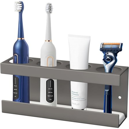 Tannbørsteholder (grå 4 hull), veggmontert tannbørsteholder,