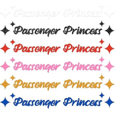 6 kpl Passenger Princess -tarra, vinyylinen Passenger Princess -tarra, söpö vedenpitävä taustapeilin aurinkolippa meikkipeilin ikkunatarra