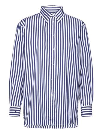 Over Fit Striped Cotton Shirt Tops Shirts Long-sleeved Blue Polo Ralph Lauren