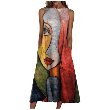 Plus Size Dam Sommar Tank Klänning Ärmlös Casual Lång Sexig V