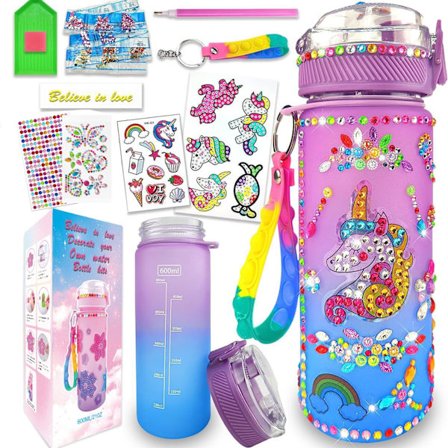 Unicorn Gift for Girl 5-10 Years Old, Craft Kit Drinking Bottle for Kids, Water Bottle Craft Diamond Painting Kids Birthday Toy