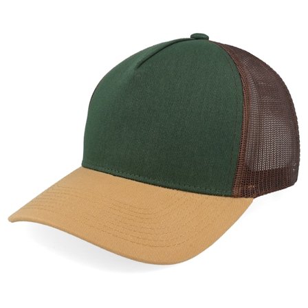 Equip - Green trucker Czapka Z Daszkiem - Blank Dark Green/Brown/Wheat A-frame Trucker @ Hatstore