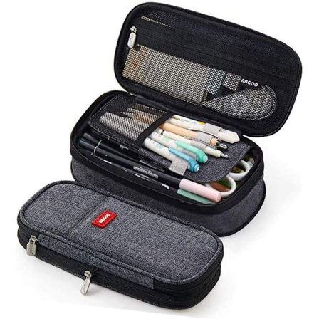 1 st Canvas Pennfodral Skalbar Liten ficka Case Stor kapacitet Case Enfärgad Flickor Pojkar Case (mörkgrå)