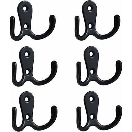 Knage med skruer, 6-pak metal dobbelte vægknage, nøgleknage, retro knage, badeværelse, køkkenvægknage (sort)