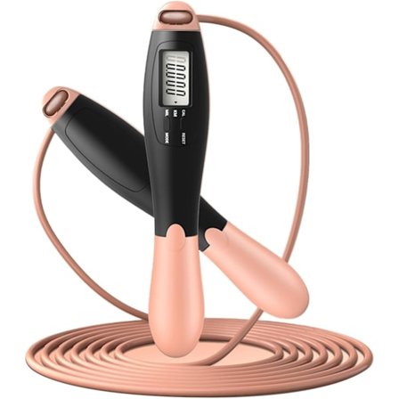 Hoppetau - Tellbart hoppetau - Justerbart tau - Treningshoppetau for voksne (Svart + Rosa)