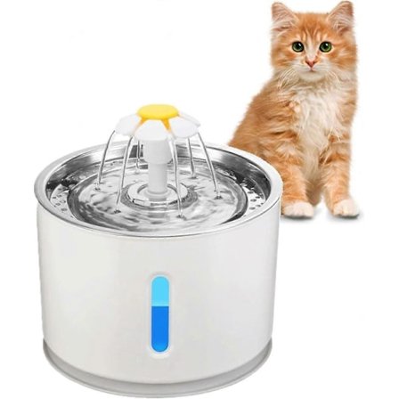 2,4L Drikkefontæne i rustfrit stål til katte med blomsterdesign til kæledyr