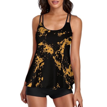 Flowy Tankini badedragt til kvinder - Enkelt badedragt med mavekontrol - Todelt badedragt med tanktop og shorts - Gul - S