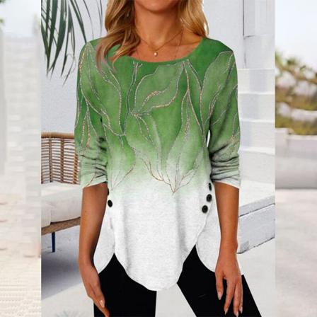 Kvinnor Crew Neck Tee Knappar Dekor Pullover