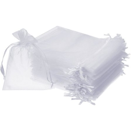 Valkoiset Organza-lahja- ja karkkipussit, 100 kpl, läpinäkyvät lahjapussit häihin, juhliin ja joululahjoihin, koko 3" x 4"