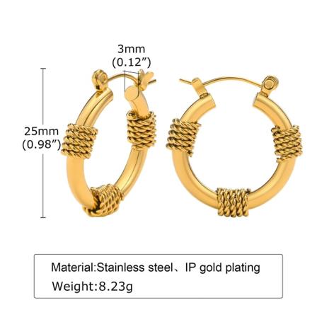 Mænds bøjle øreringe, rustfrit stål coil viklet design øreringe 438G