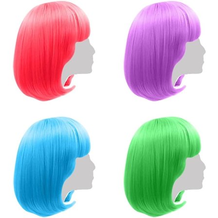 Cosplay-peruukit värilliset peruukit naisille 4 kappaletta bob-peruukki sininen vihreä violetti ja vaaleanpunainen