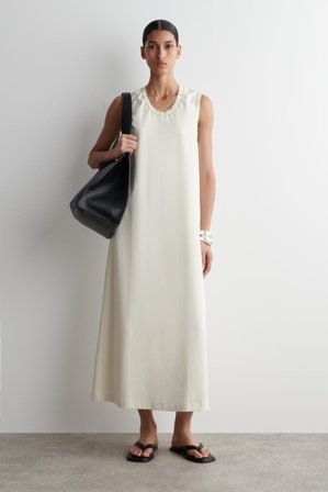 COS Women's Abito Midi In Cotone Con Volant in Bianco