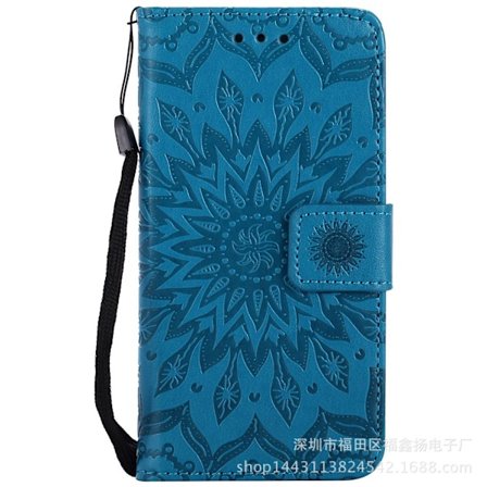 Fodral för iPhone SE 4 blå präglad solros 3D-präglad plånbok med korthållare flip