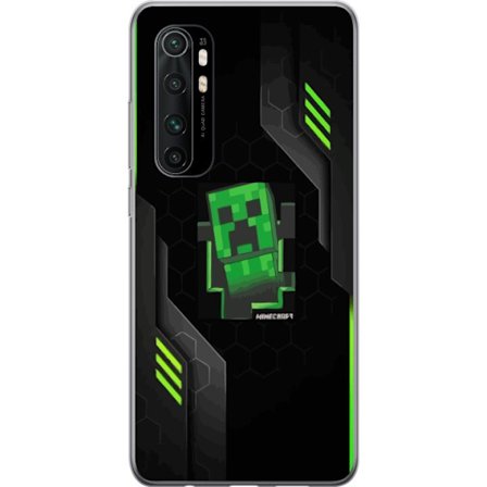 Kompatibelt Mobildeksel til Xiaomi Xiaomi Mi Note 10 Lite Grønn pikselbasert creeper-lignende spillillustrasjon med futuristiske neoninnslag og mørk