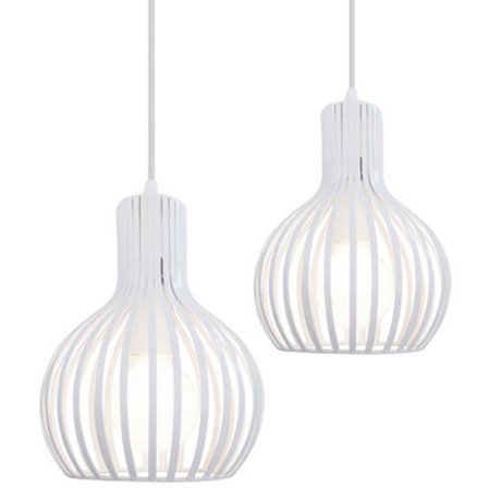 Set med 2 hänglampor, metallhänglampor i form av en burvas, 20 cm, vit, för sovrum, vardagsrum, kök eller matsal.