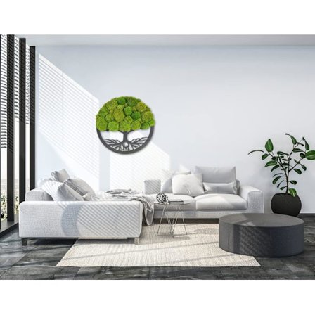 Mossbild mossa naturlig väggdekoration vardagsrum badrum väggmålning 50 x 50 cm livets träd