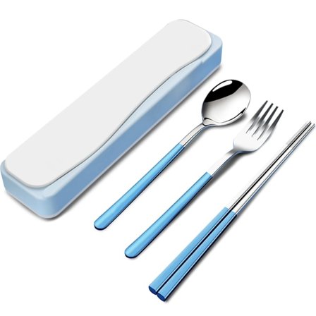 Ruostumattomasta teräksestä valmistettu matkailuvälinesetti (neliosainen setti) - Uudelleenkäytettävä astiastosetti, sisältää haarukat, lusikat ja 
