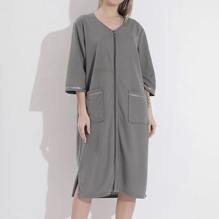 Dam Badrock Nattlinne Dragkedja Ficka Lös Nattkläder Tunn Morgonrock Nattlinne Sovkläder 3XL Casual Pyjamas Morgonrock Loungewear Klänning