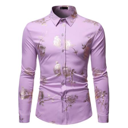 Herr 3d Rose Printed Party Skjorta Light Purple M