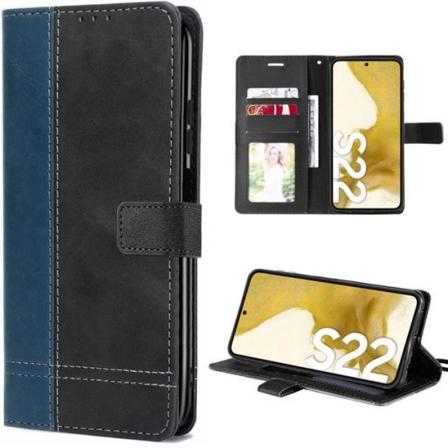 Etui til Samsung Galaxy S22 Anti-Scratch PU Læder Marineblå-Sort Tofarvet