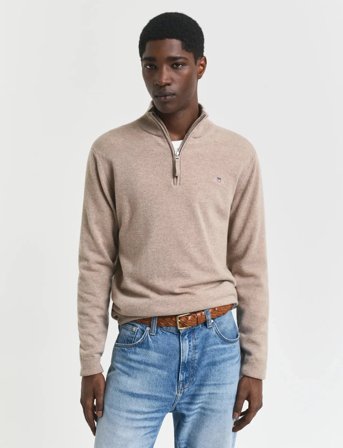 GANT Superfine Lambswool Half Zip - Beige - S