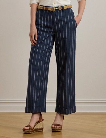 Lauren Ralph Lauren Striped Herringbone Cropped Pant - Navy - 40