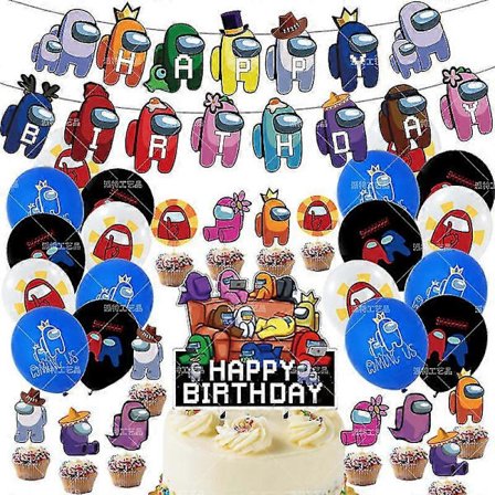 Among US Födelsedagsfest Dekoration Rymd Varulv Mord Tema Set Hängande Flagga Ballong Tårta Grenuttag (FMY)