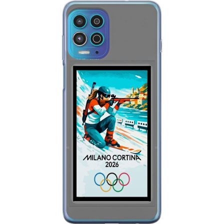 Kompatibelt Mobildeksel til Motorola Moto G100 Retroplakat Cortina Milano 2026 med fjell, vintersportsutøvere, italienske trikolor, Milano-katedralen
