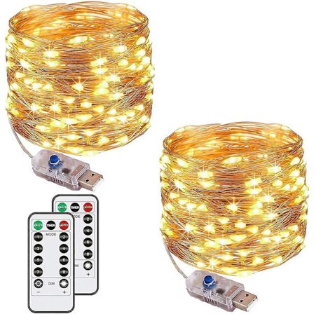 [2 Pack]100 Led 10m 8 lägen USB-drivna lampor Ip65 Kopparsträng