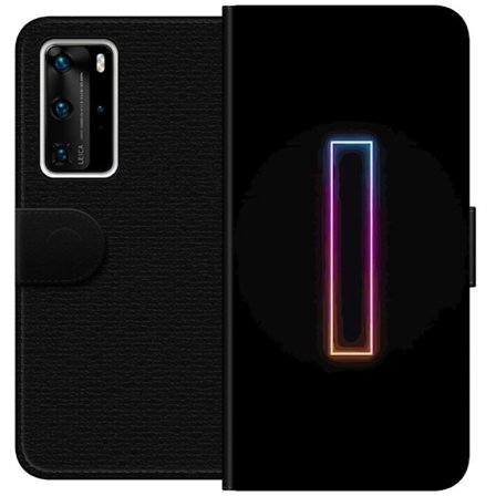 Kompatibel Tegnebogsetui til Huawei Huawei P40 Pro Minimalistisk neonbogstav I i regnbuefarver mod mørk baggrund