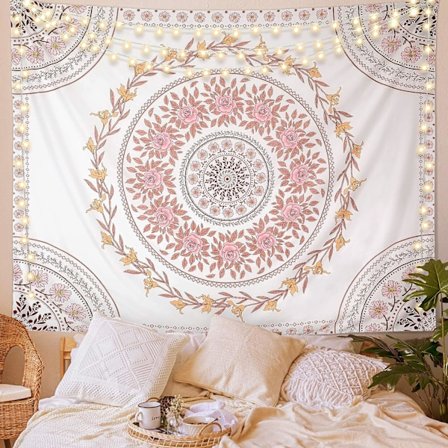 Mandala æstetisk gobelin, Boho gobelin vægophæng, Pink Flo