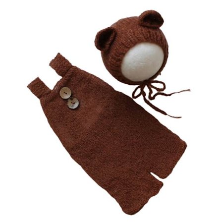 Baby Björnhatt Kostym Nyfödda Fotorekvisita Baby Mössa Spädbarnsfotodräkt Virkad Jumpsuit